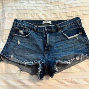 Abercrombie & Fitch Blue Jean Shorts with Distressed Frayed Hem